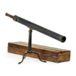 *Telescope. A 19th century lacquered library telescope, 96 cm tube mounted on a folding stand with