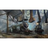 *Revill (R.J.). George V in the sheds at Swindon, oil on canvas, signed and dated 1989 lower left,