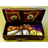 *Masonic Regalia. A collection of regalia, including a brown leather case containing gilt metal