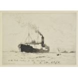 *Wilkinson (Norman, 1878-1971). Merchant Shipping off Port, drypoint etching, unsigned, 16 x 22.5