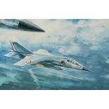 *Langelle (Paul). Jaguar Over Water, watercolour on paper, showing this historic aircraft in flight,