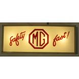 *Illuminated M.G. Sign. An electric-powered, ceiling-hanging showroom sign, with red scripted