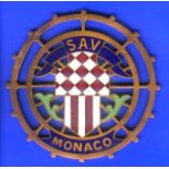 *Sport Automobile et Velocipedique de Monaco. A circular badge with a two-colour enamel centre,