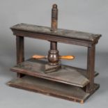 *Bookpress. A hardwood bookpress, 18th century, with central screw thread, platen approximately 68.5