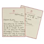 *Diana (Princess of Wales, 1961-1997). Autograph letter signed 'Diana', on Kensington Palace