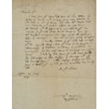 *Dugdale (William, 1605-1686). Autograph letter signed 'Wm Dug[dale], RougeCroix', 29 June 1640,