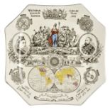 *Commemorative china. Victoria, Queen & Empress, Jubilee Year 1887, octagonal plate illustrated with