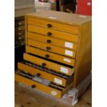 *Type. A modern eight drawer type cabinet containing a selection of brass type, including 8pt