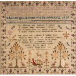 *Sampler. A linen sampler by Mary Perry, 30th November 1837, worked in cross-stitch in a variety