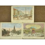 *London. Three vues d'optique, circa 1770, three engraved views with contemporary hand colouring,