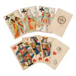 *French playing cards. A standard deck of playing cards, circa 1840, fifty-two wood engraved cards