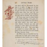 Wells (H.G.). Little Wars. A Game for Boys, 1st edition, 1913, 19 photographs, marginal drawings