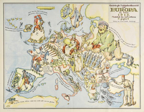 Satirical map. Gedrängte Fruhjahrsubersicht von Europa im Jahre 1915. Masstab bis auf weiteres 3