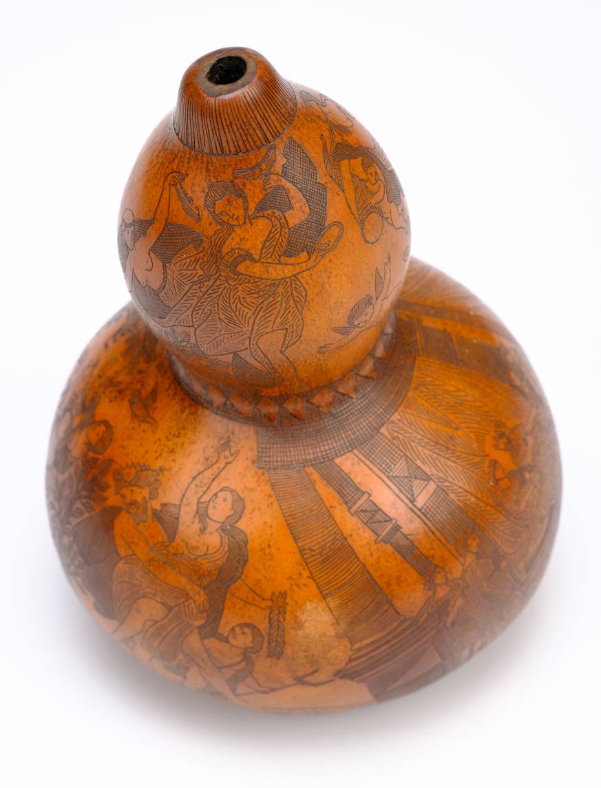 *Gourd. A 19th century Italian double gourd with scrimshaw decoration, engraved 'Martaggio delle - Image 3 of 3