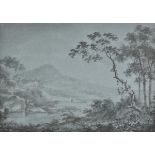 *Watercolours. Italianate landscape, with figures in the distance, monochrome wash drawing on pale