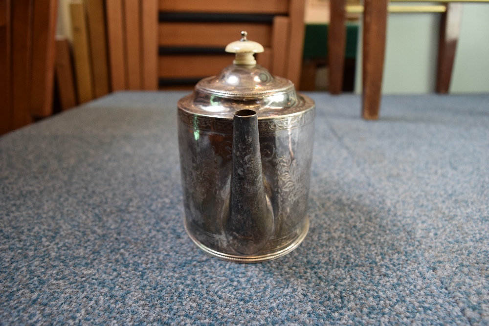 *Teapot. A George III silver drum shape teapot by Hester Bateman London, 1787, with ivory finial and - Image 10 of 12