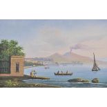 *Neapolitan School. Four miniature views of Mount Vesuvius and Naples Bay, mid 19th century, four