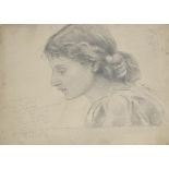 *De Morgan (Evelyn, 1855-1919). Study of a female head, pencil on card, profile head and shoulders