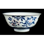 *Bowl. A Chinese porcelain bowl, the exterior decorated with peaches and fruit in blue and red,