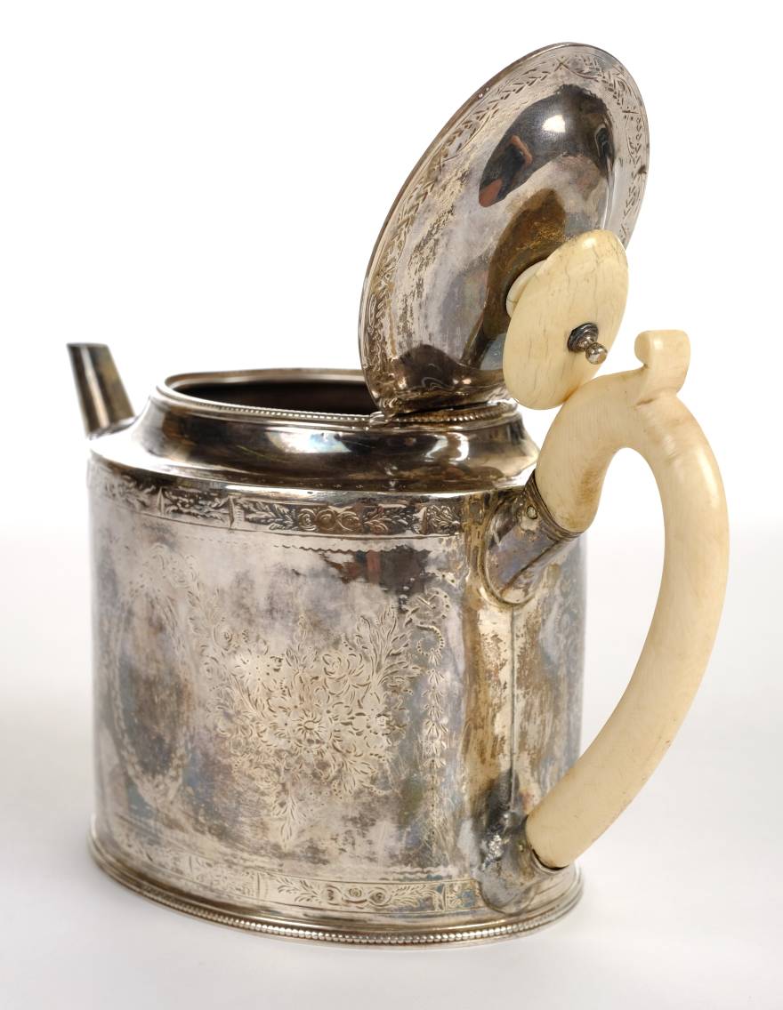 *Teapot. A George III silver drum shape teapot by Hester Bateman London, 1787, with ivory finial and - Image 6 of 12