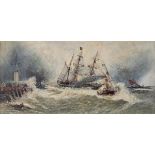 *English School. Ships off the coast in a storm, circa 1910, oil on board, showing British and