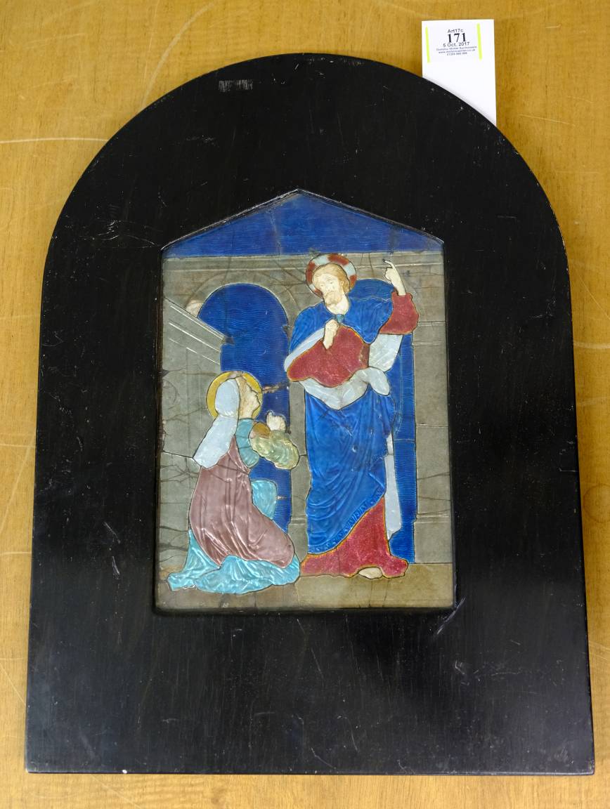 *Arts & Crafts. Noli Me Tangere, circa 1880-1900, glazed enamel mosaic plaque, depicting Mary - Image 2 of 6