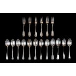 *Flatware. 6 George III silver serving spoons by George Day, London 1817, each engraved with a