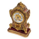 *Mantel Clock. A 19th century Boulle work mantel clock, circa 1870, inlaid with gilt metal rococo