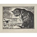 *Hassall (Joan, 1906-1988). Auld grey Poussie, & Sparrowhawk & Robin, two wood engravings on thin