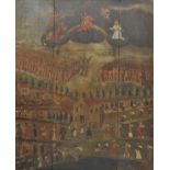 *Colonial School. The Last Judgment, circa 1750, oil on three conjoined wood panels, depicting an