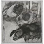 *Moore-Park (Carton, 1877-1956). Pigs, grisaille watercolour on Goodall's Bristol Board card, signed