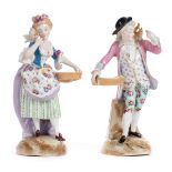 *Meissen. A pair of late 19th century porcelain figures, modelled as a young man and maiden, each