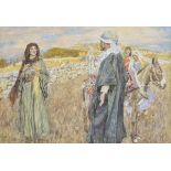 *Hatherell (William, 1855-1928). Ruth and Boaz in the cornfield (Ruth, II, 8), watercolour on paper,