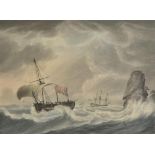 *Atkins (Samuel, 1760-1810). British Man of War in a storm, watercolour on paper, signed, 39 x 51.