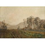 *Eastwood (Walter, 1867-1943). Harvesting landscape, oil on canvas, signed lower left, 25 x 36cm (