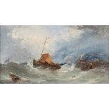 *Williamson (William Harry, 1820-1883). Stormy Waters, oil on board, showing a sailing boat in