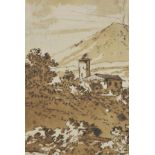 *Cooper (Richard, 1740-1814). Italian hill landscape, sepia and Indian ink on paper, Heather