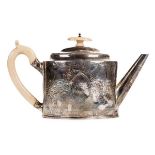 *Teapot. A George III silver drum shape teapot by Hester Bateman London, 1787, with ivory finial and