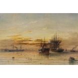 *Krause (H. Max, 19th century). Shipping on the Mersey, Liverpool, at sunset, 1891, watercolour on