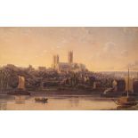 *De Wint (Peter, 1784-1849). Lincoln Cathedral from the river, watercolour on paper, 22.5 x 37cm (