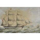 Marine School. Portrait of a British merchantman, circa 1850, watercolour three masted square rigged