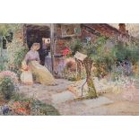 *Mackay (James Millar, 1863-1936). Cottage Garden, 1903, watercolour, showing a mother and child