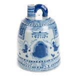 *Chinese Pot. An unusual Chinese blue and white vessel, of domed form with elongated neck and