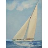 *French (E.C., 20th century). Iyruna under full sail, watercolour heightened with bodycolour, signed