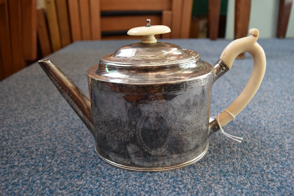 *Teapot. A George III silver drum shape teapot by Hester Bateman London, 1787, with ivory finial and - Image 5 of 12