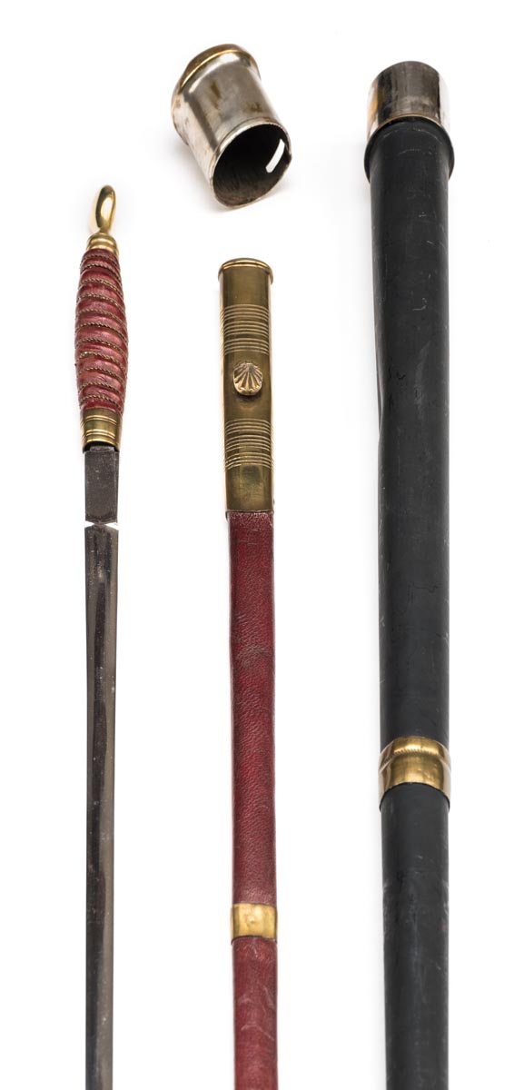 *Walking Stick. A rare Masonic walking stick, the metal shaft concealing a sword, the 74cm