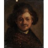 *Rembrandt (Harmensz. van Rijn, 1606-1669). Self Portrait, 19th century oil on wood panel, small