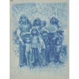 *India. A cyanotype of an Indian family group, circa 1890s, showing three women in traditional dress