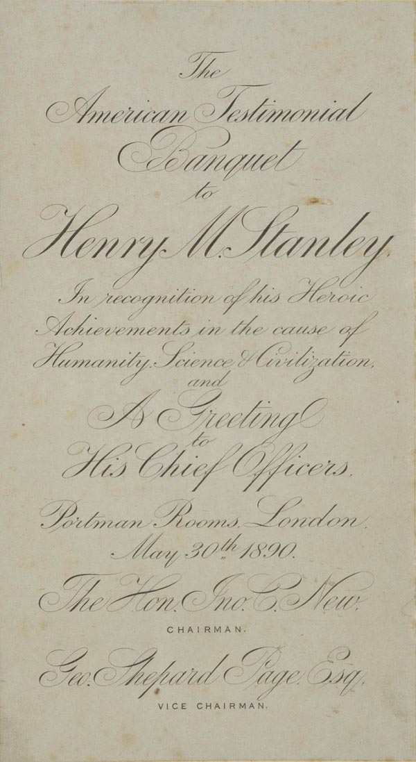 Stanley (Sir Henry Morton, 1841-1904). The American Testimonial Banquet to Henry M. Stanley, In