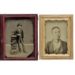 *Ambrotypes. Two quarter-plate ambrotypes of Japanese men, circa 1855, one full length in bowler